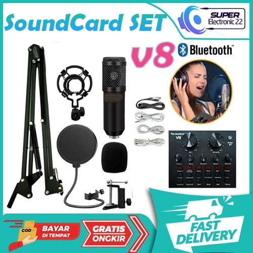 PROFESSIONAL LIVE SOUND CARD V8 V8S SET  AUDIO LIVE BLUETOOTH/EXTERNAL - BLACK/HITAM