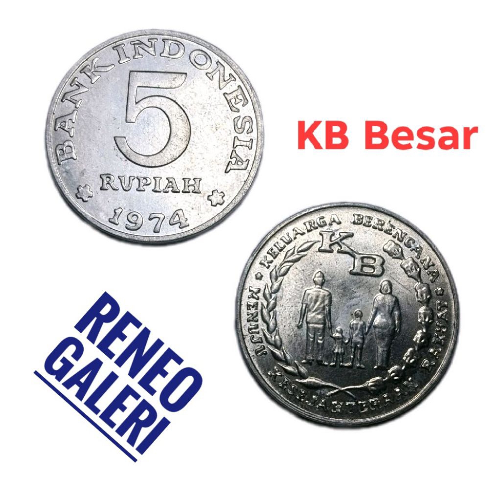 Berkilau Koin 5 Rupiah Tahun 1974 KB Besar Keluarga Berencana Uang Kuno Indonesia Gress baru mulus