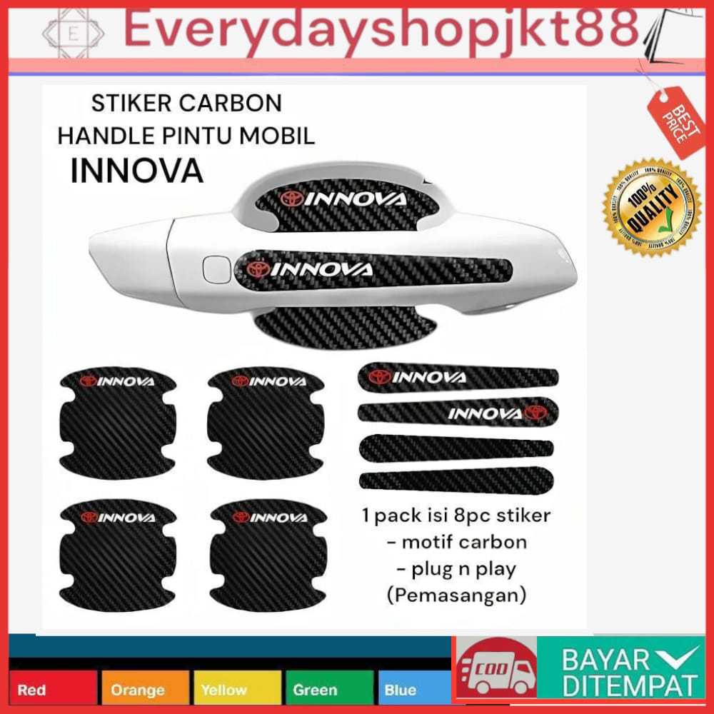 /Sticker cutting motif carbon pelindung gagang pintu mobil innova ( 8 pc ) / STIKER CARBON HANDLE PI
