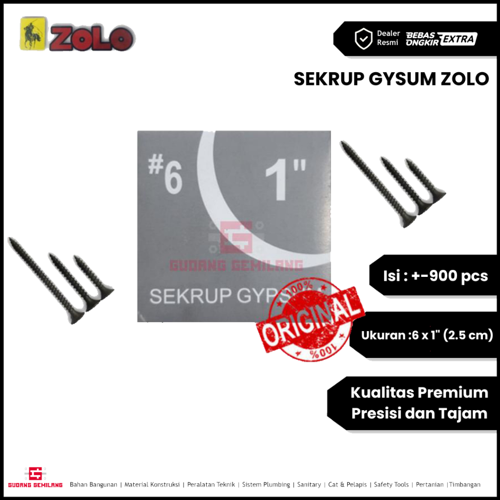 Skrup Sekrup Gypsum Gipsum 6x1" Inch 2.5cm ZOLO/SHINZOLO Hitam 1 Dus