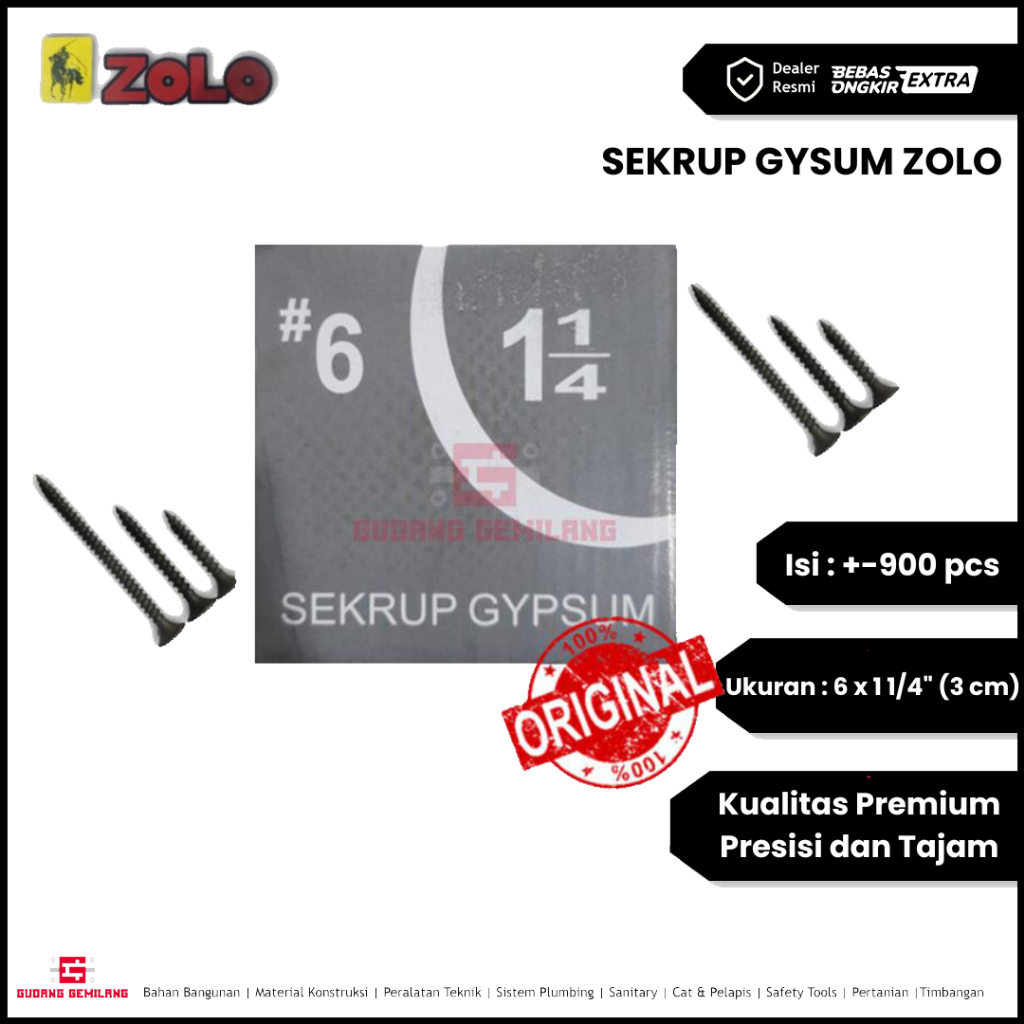 Skrup Sekrup Gypsum Gipsum 6x1 1/4" Inch 3cm ZOLO/SHINZOLO Hitam 1 Dus