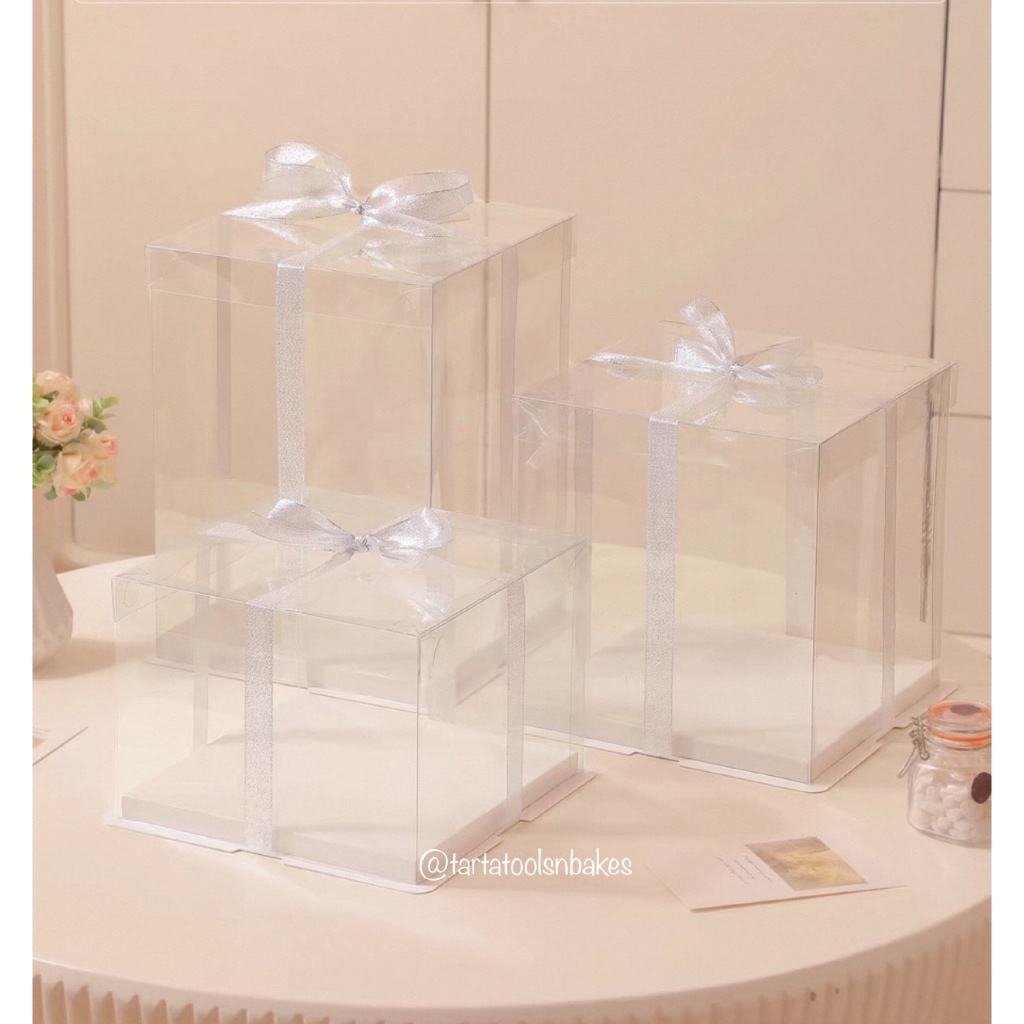 

Kotak Mika Kue Cake Segi Bening Transparan 22x22x23CM