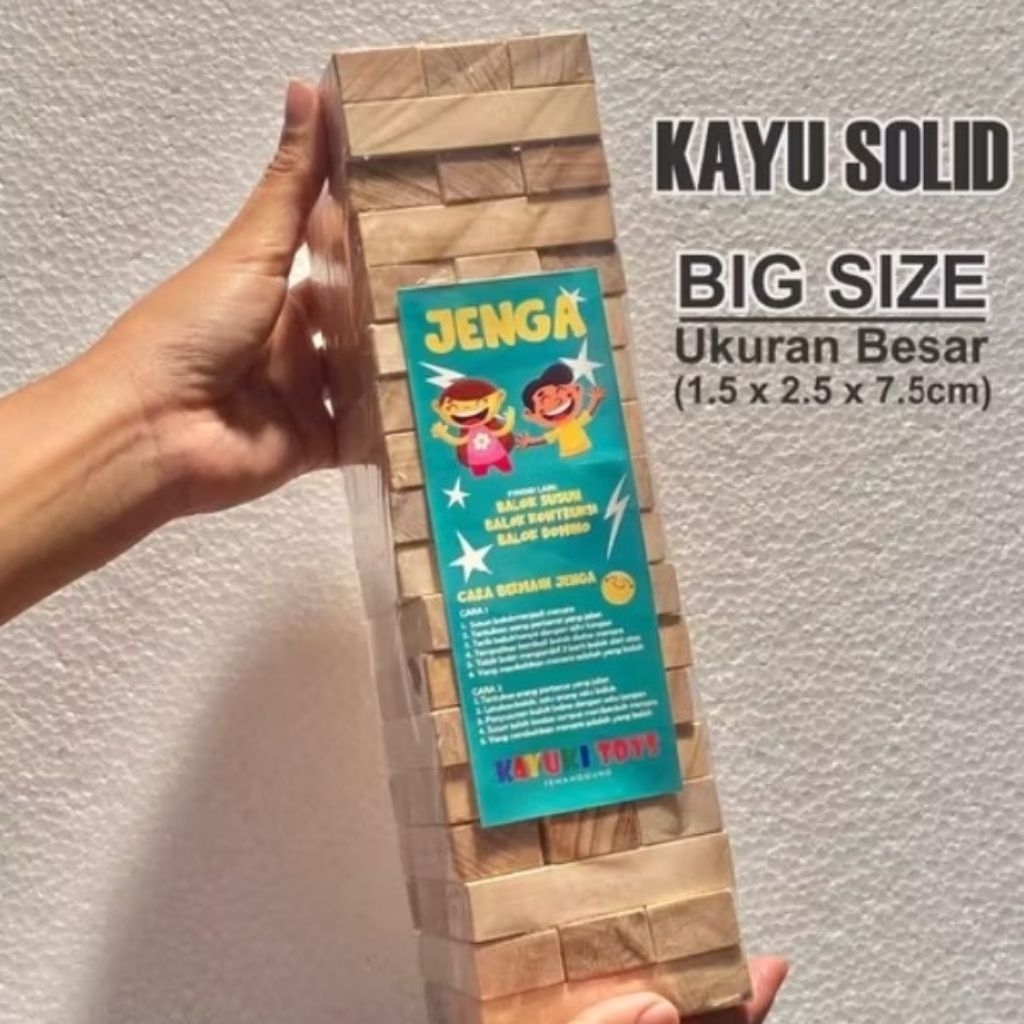 Jenga Kayu UKURAN BESAR Domino Game Mainan Keluarga Edukasi Anak Wooden Topple Tower Balok Susun Uno