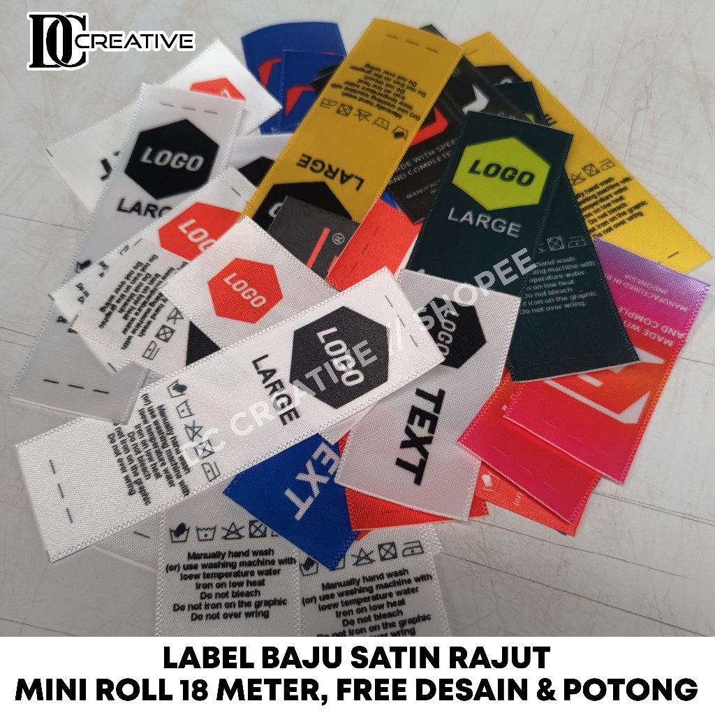 

Custom Label Baju Label Hijab Satin Rajut Edge Tebal Premium Full Printing Hot Cut