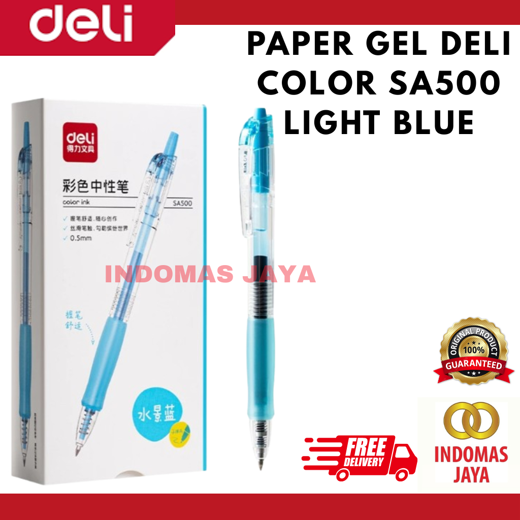 

Deli Pulpen Gel Warna Light Blue Color Gel Pen 0.5 mm Pulpen Warna Light Blue SA500
