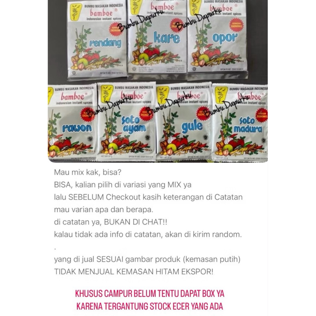 

(1 Box isi 20 sachet) Bamboe Mini BUMBU MASAKAN INSTAN INDONESIA