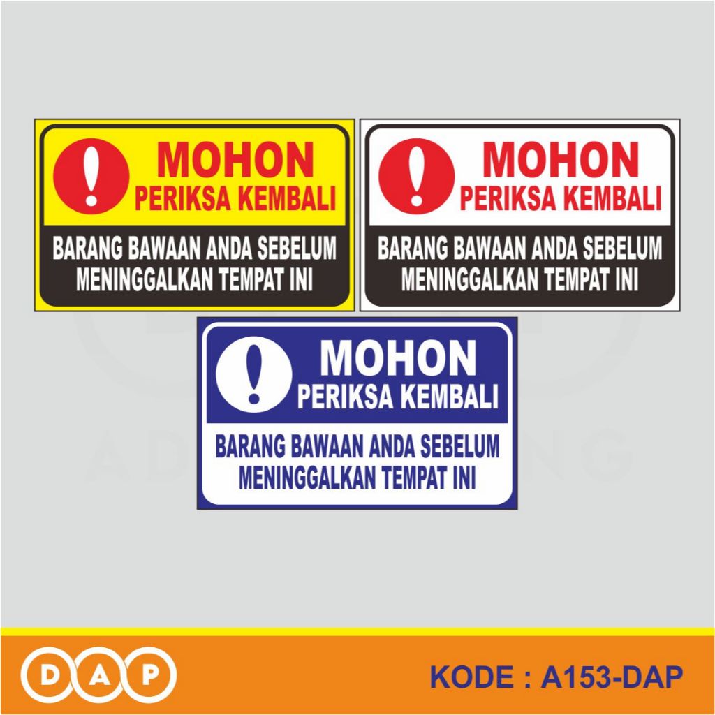 

A153 - Acrylic Sign, Stiker Akrilik Mohon Periksa Kembali Barang Bawaan Anda, Murah, Bisa Custom