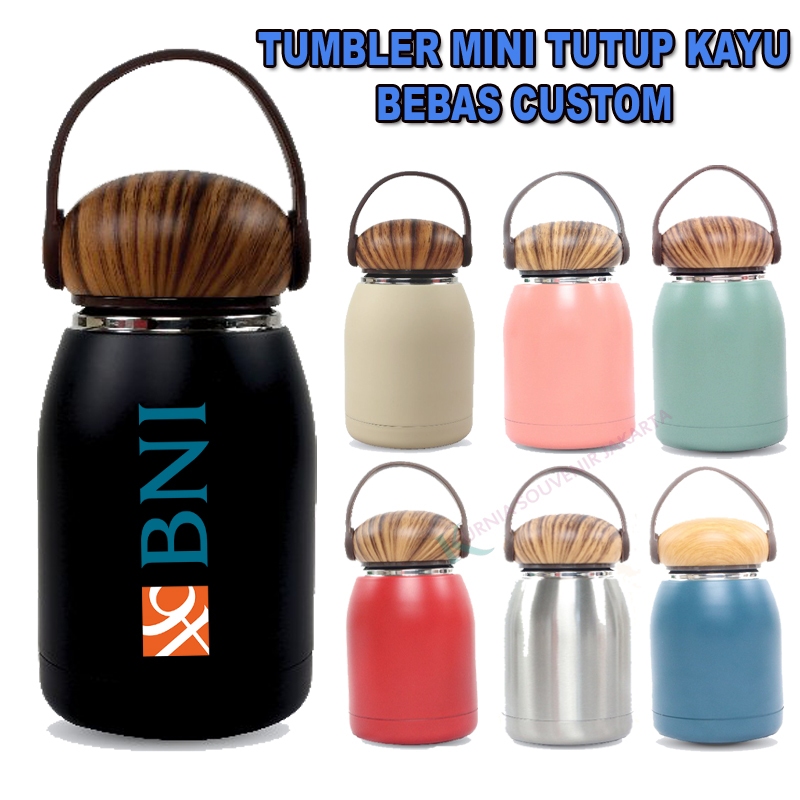 Tumbler mini tutup bambu-tumbler mini 300ml bisa panas dingin-tumbler stainless steel mini-tumbler m
