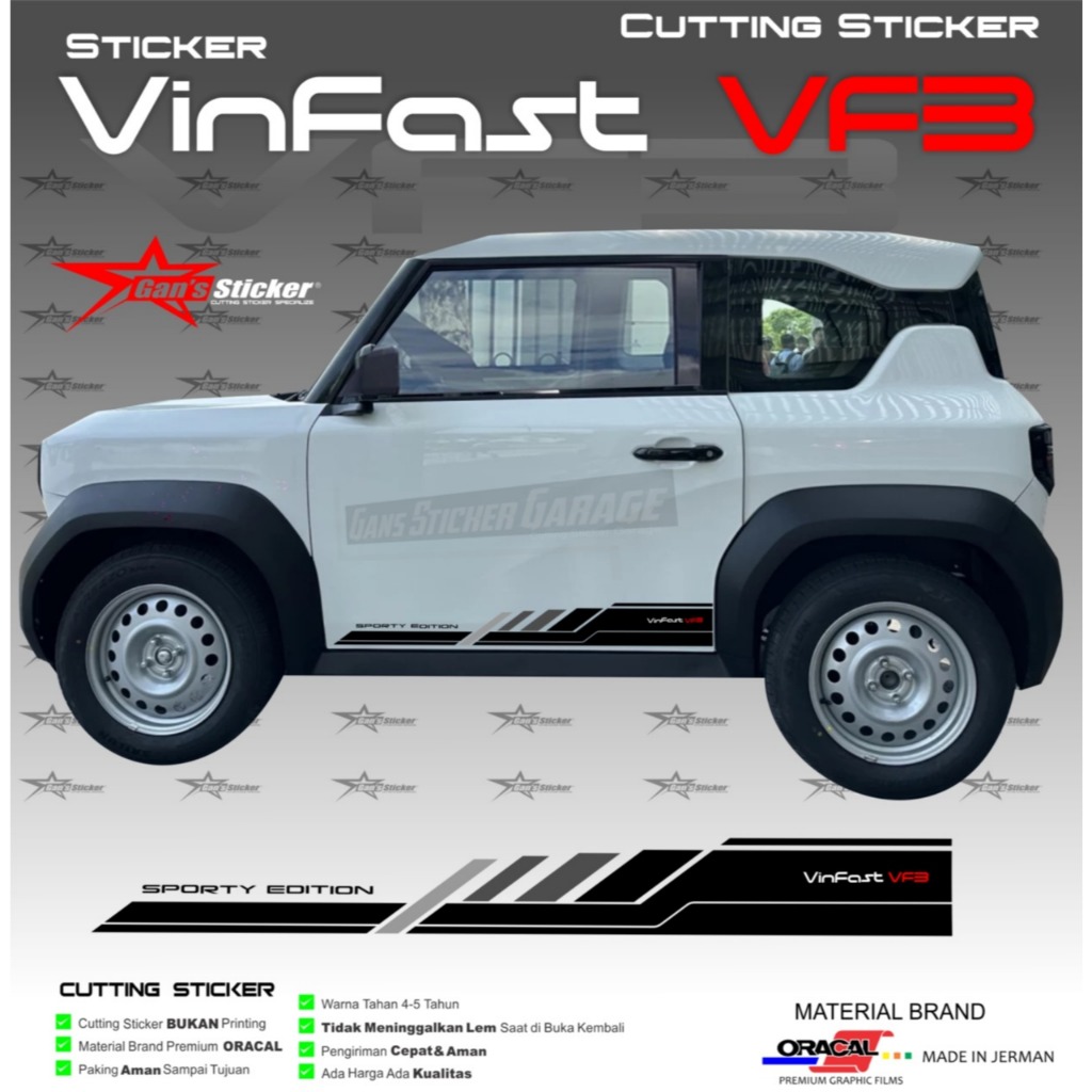 VinFast VF3 Cuting Stiker Sporty Edition Aksesoris Eksterior Mobil Listrik Vinfast VF3