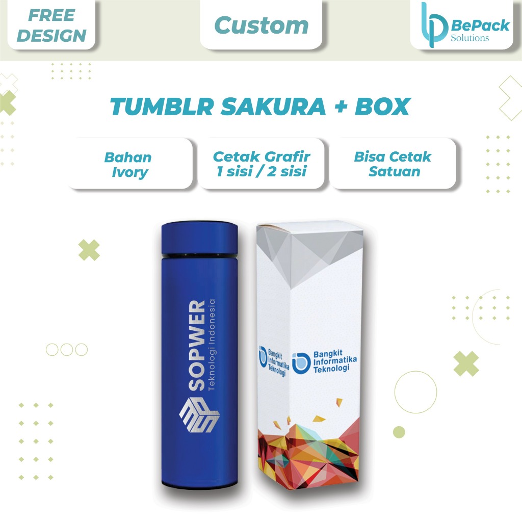 Tumbler Custom Sakura Grafir 1 Sisi/ 2 Sisi Set Promosi Souvenir Gift Box