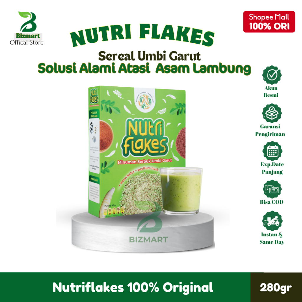 

candygurll Nutriflakes Sereal Umbi Garut Plus Daun Kelor Obat Maag Asam Lambung Mual Sesak Nafas