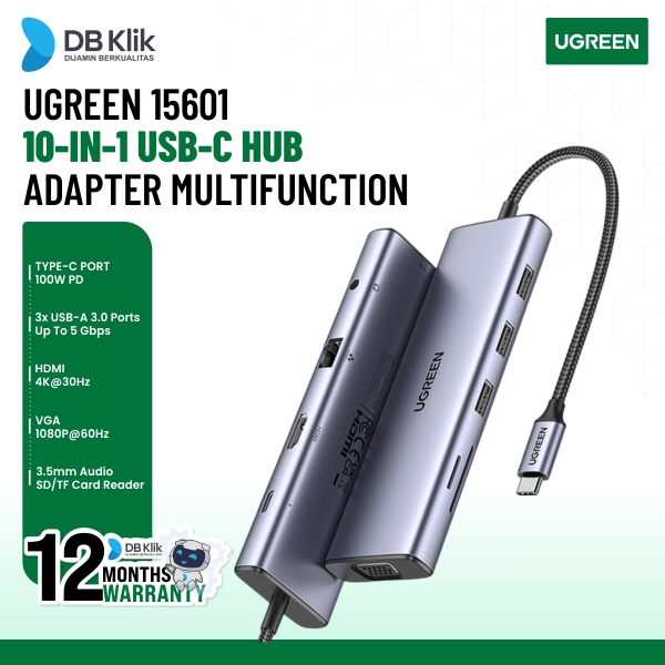 Ugreen Adapter Multifunction 10In1 Usb-C-Hdmi Vga Lan Usb Card (15601)
