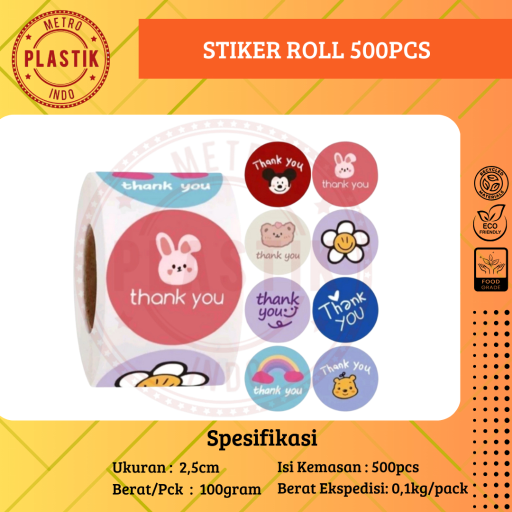 

Stiker Roll 500pcs Selamat Menikmati Sticker Makanan Kue Thank You Terima Kasih Happy Birthday