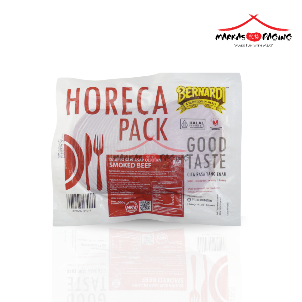 

Smoked beef bernardi Horeca pack Bulat VP dan Premium 500gr - Markasdaging