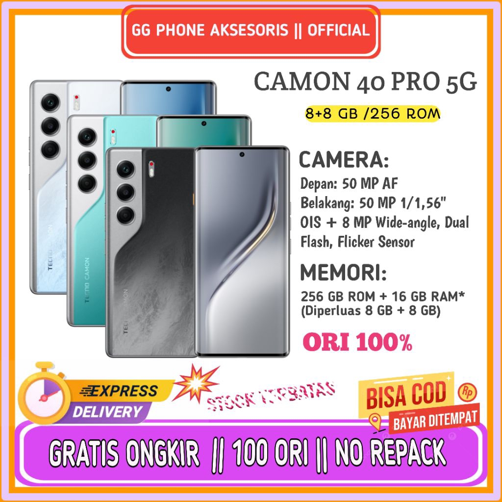 TECNO CAMON40 Pro 5G (Glacier White)-8+8GB*/256GB, Mediatek D7300 Ultimate, 6.78" FHD+144HZ 3D Curve