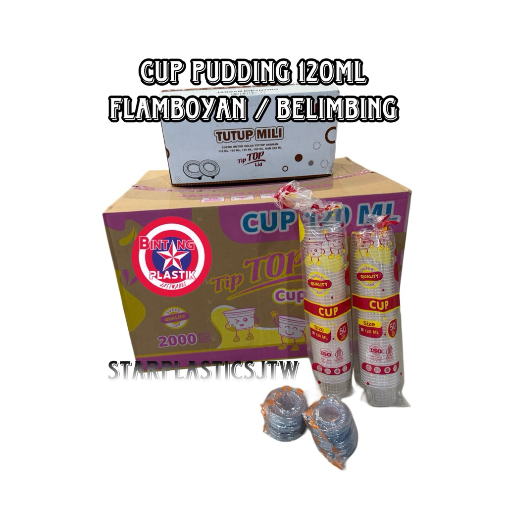 TIP TOP Gelas agar FLAMBOYAN Cup 120ml / Ulir Belimbing / Tutup Mili pudding isi 50pcs