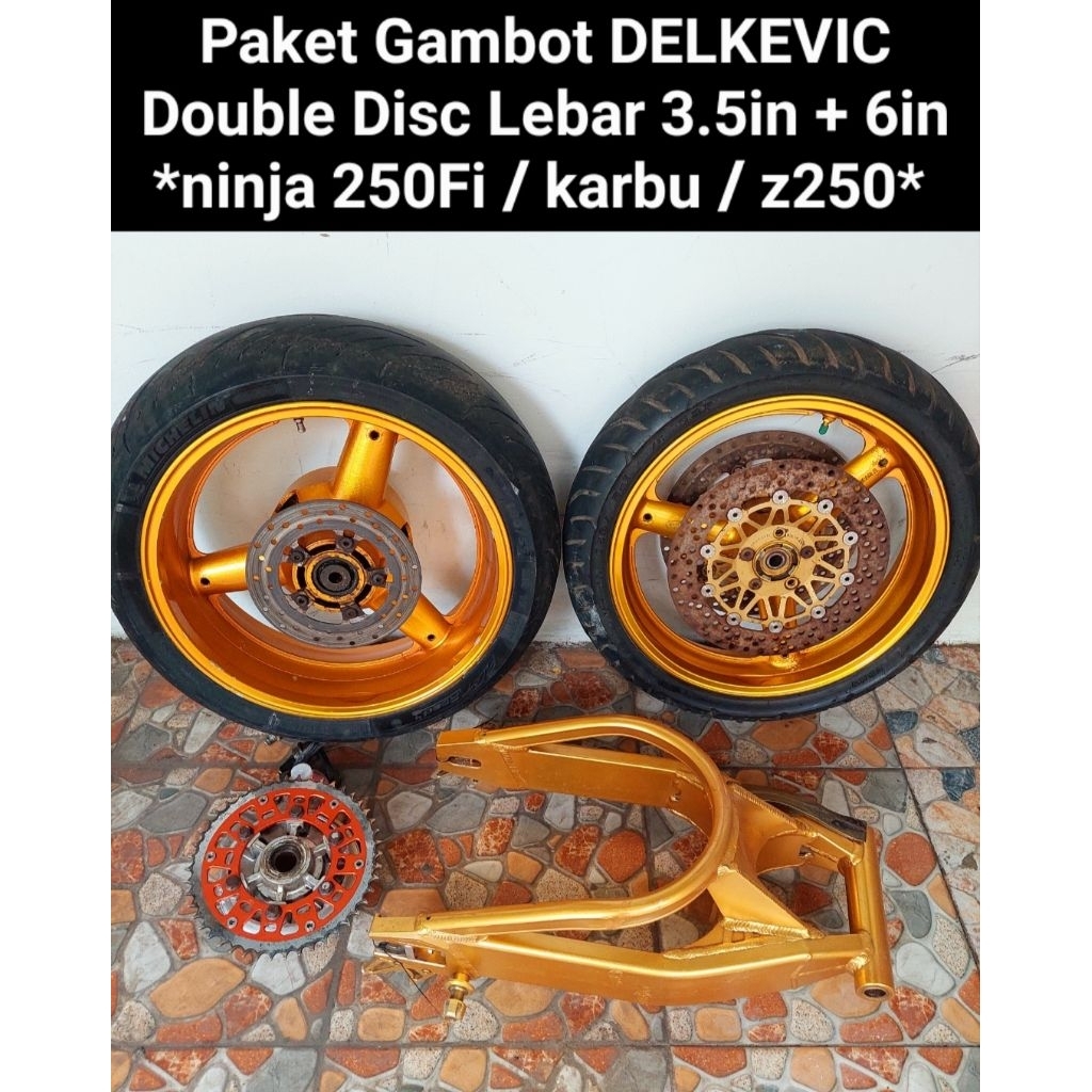 Paket gambot velg tapak lebar delkevic double disc ninja 250 fi / karbu / z250