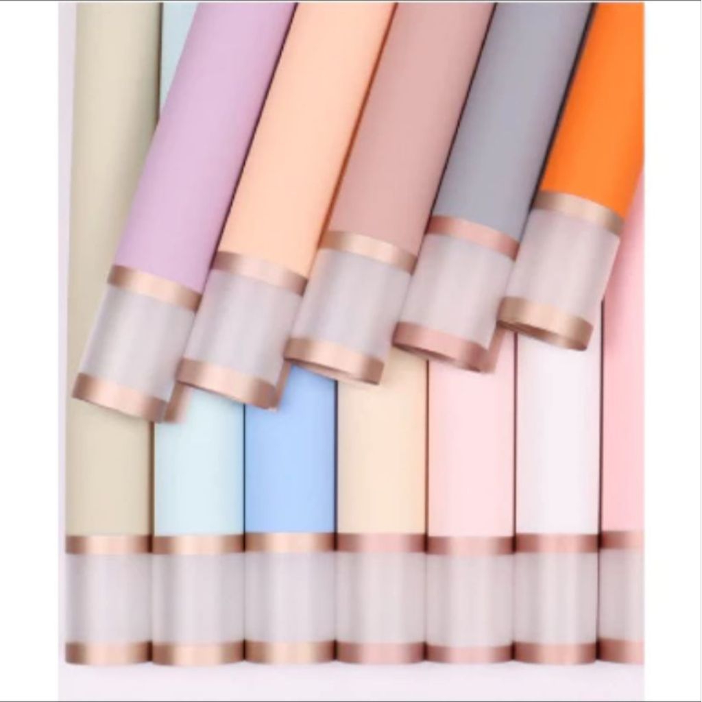 

[5 lembar] cellophane kertas buket double line gold