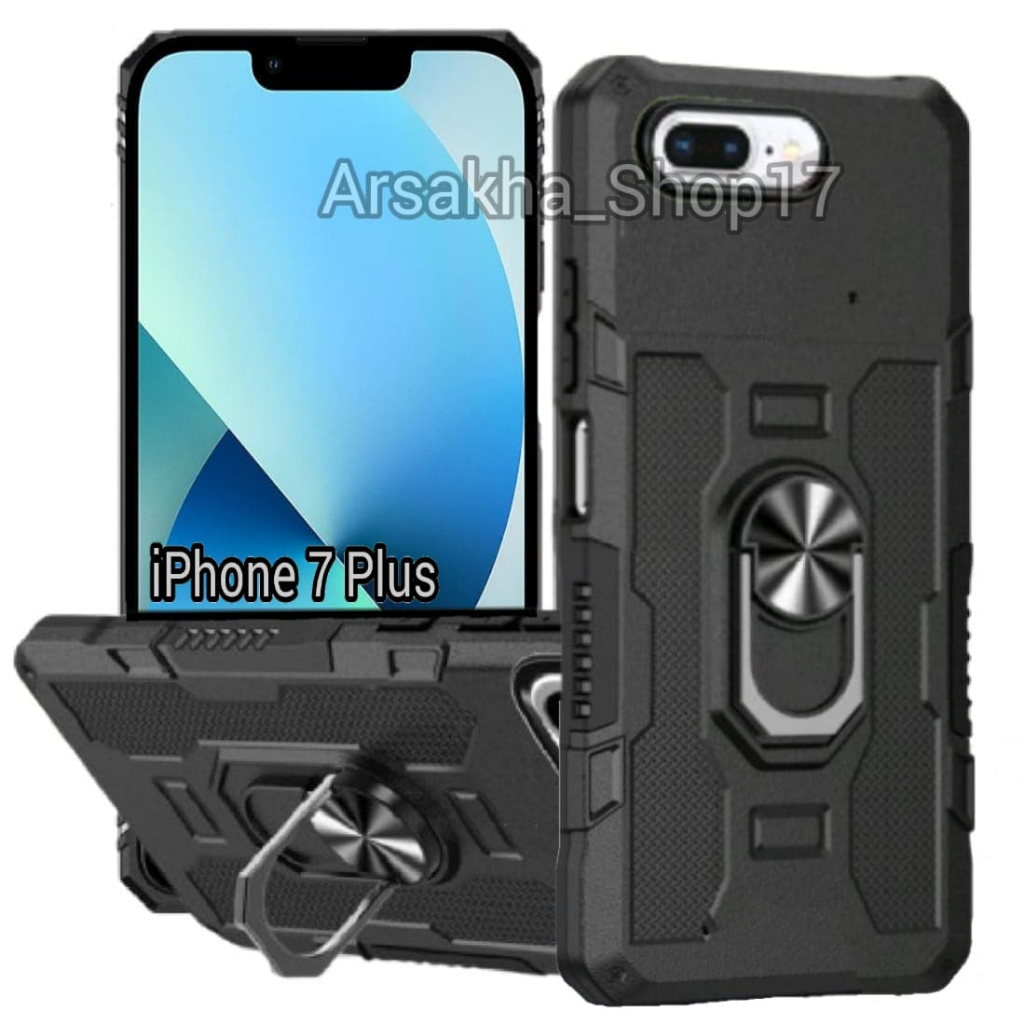 Casing HP Untuk Apple Iphone 7 Plus Hard case Robot Carbon Fibre 360 Degree Rotasi Ring