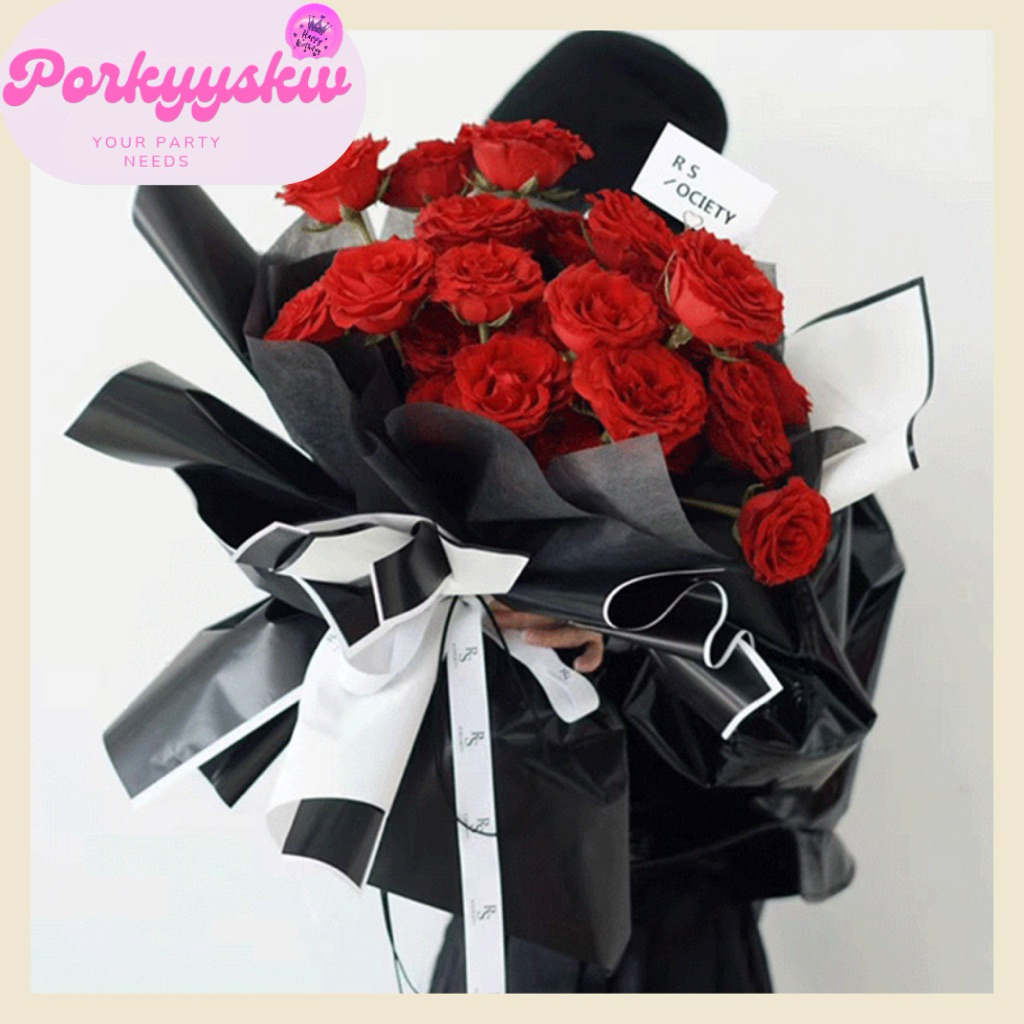 

[Porkyyskw] KERTAS BUKET CELLOPHANE LIST HITAM PUTIH GOLD MEWAH UNTUK BOUQUET BUKET SNACK, KADO, BUNGA