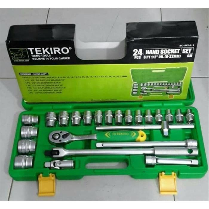 TEKIRO Kunci Sok 6PT 12PT Set 24 Pcs 8 - 32 mm Full Lengkap Socket Kunci sok 24pcs Set Socket