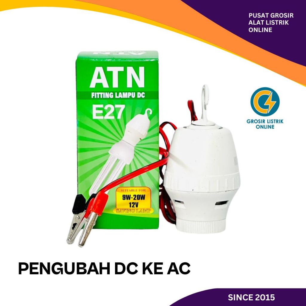 FITTING INVERTER 12V TO 220V LAMPU AKI PENGUBAH DC 12V KE AC 220V 12 220 VOLT E27