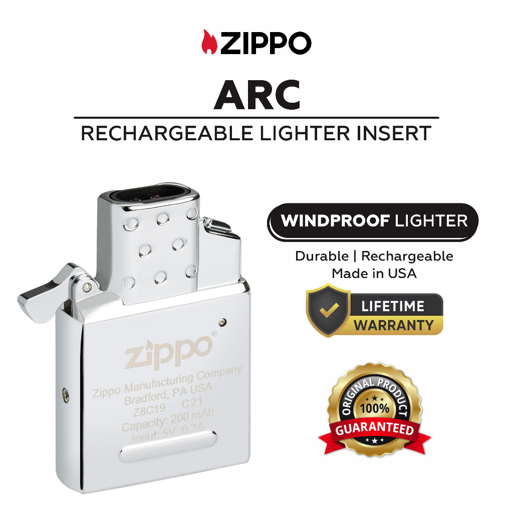 Zippo ARC Rechargeable Lighter Insert Chrome Original USA