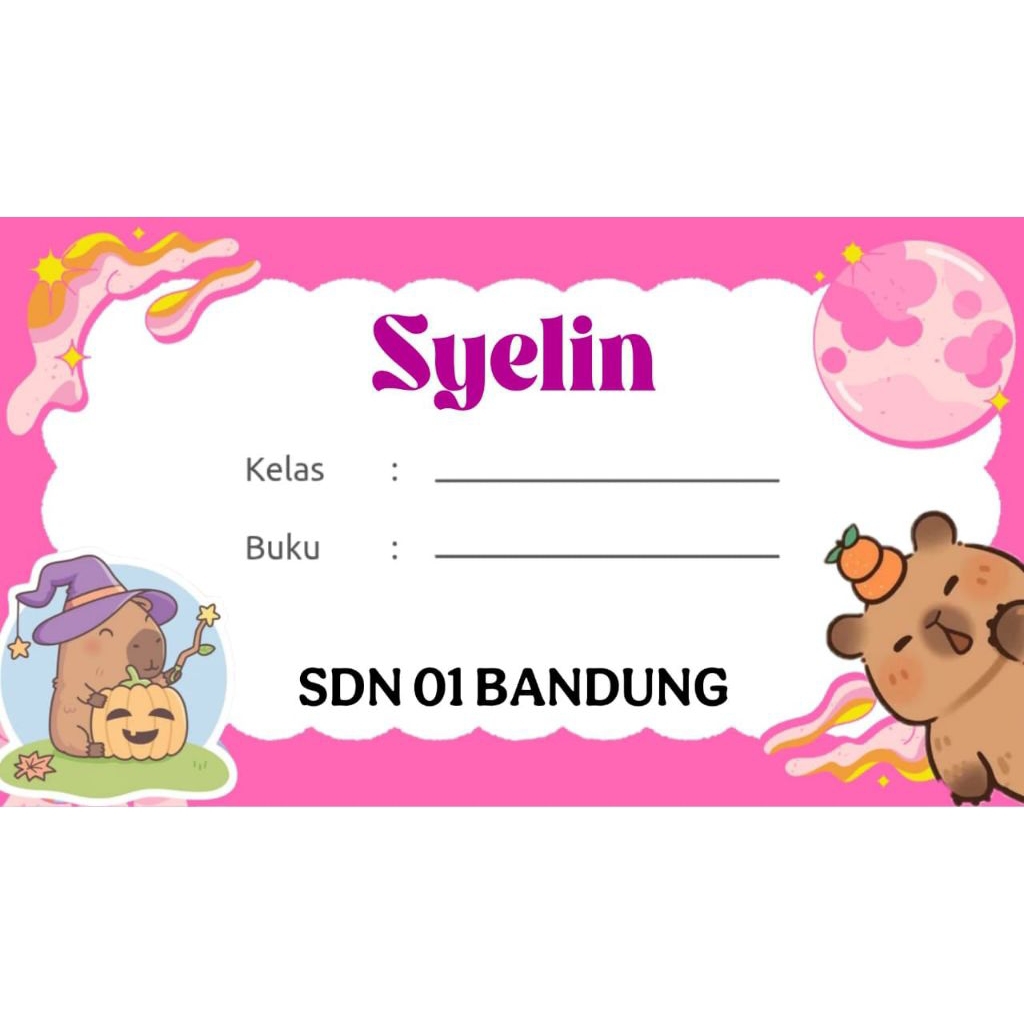 

(ISI 50 PCS) SUDAH ADA LEM STICKER LABEL BUKU SEKOLAH CUSTOM NAMA & FOTO MOTIF CAPYBARA