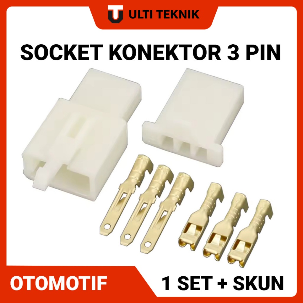 Soket Konektor Kabel 3 Pin Lengkap 1 set + Skun | Soket Motor | Soket Mobil | Konektor Kabel