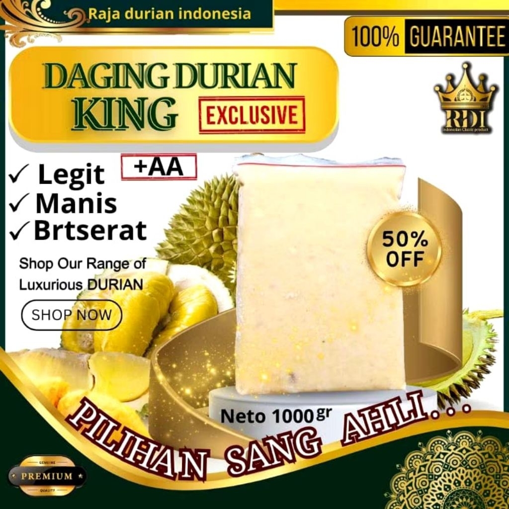 

Daging Durian Original Premium Asli Medan Murni Tampa Campuran Wangi Kental Beserat Manis Legit || Dagdur frozen Netto 1kg
