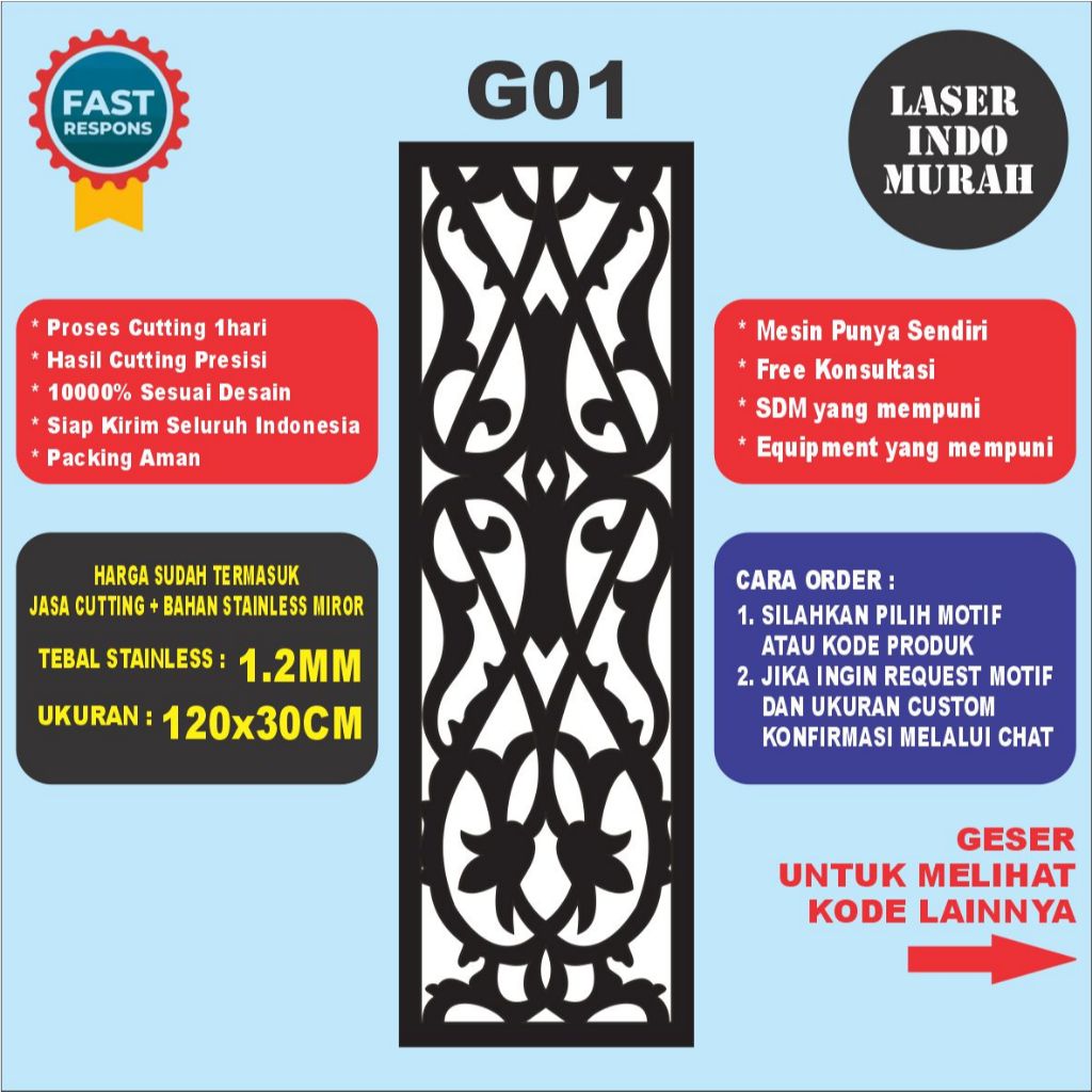 Laser Cutting Stainless 1.2mm | Pagar Laser Cutting | Ornamen Pagar Laser Cutting