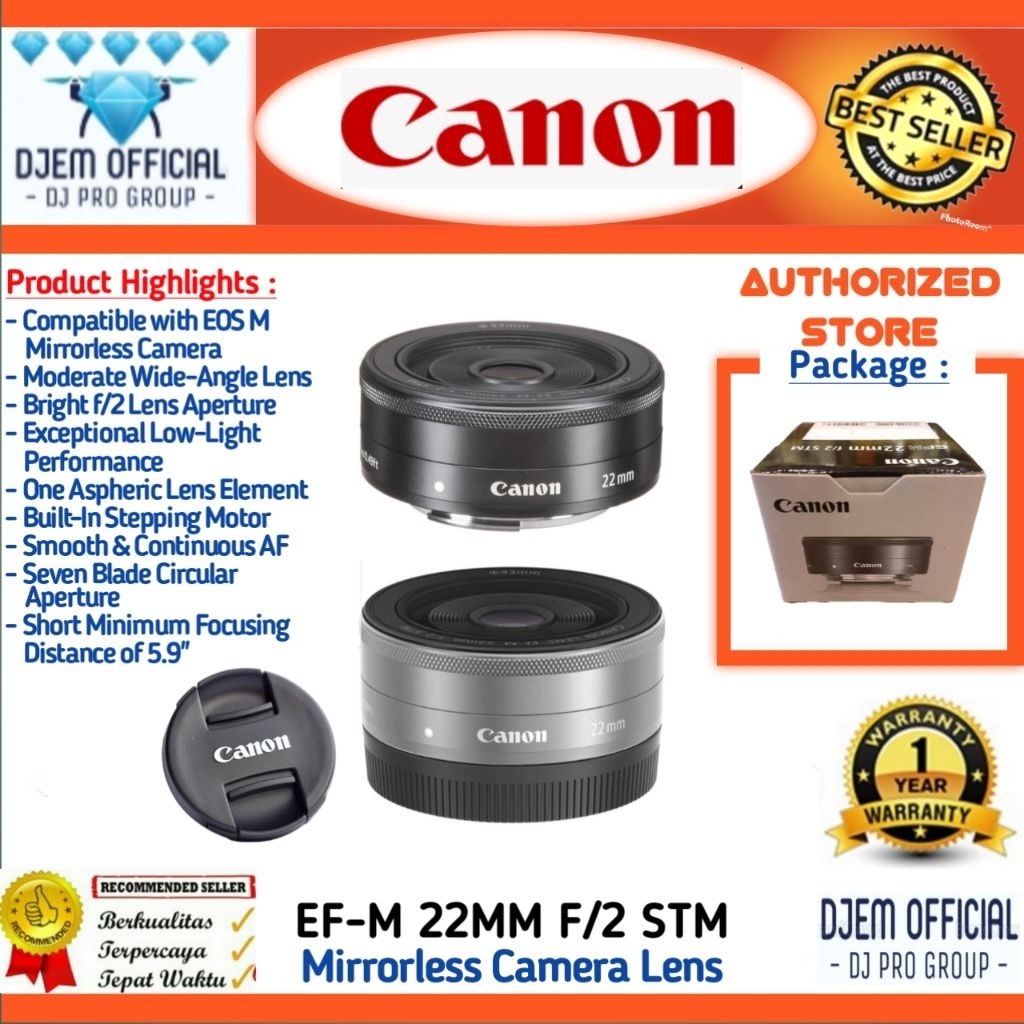 CANON EF-M 22MM f/2 STM Lens Camera Mirrorless Canon 22mm f2 STM Lensa Kamera Canon EOS-M Mirrorless