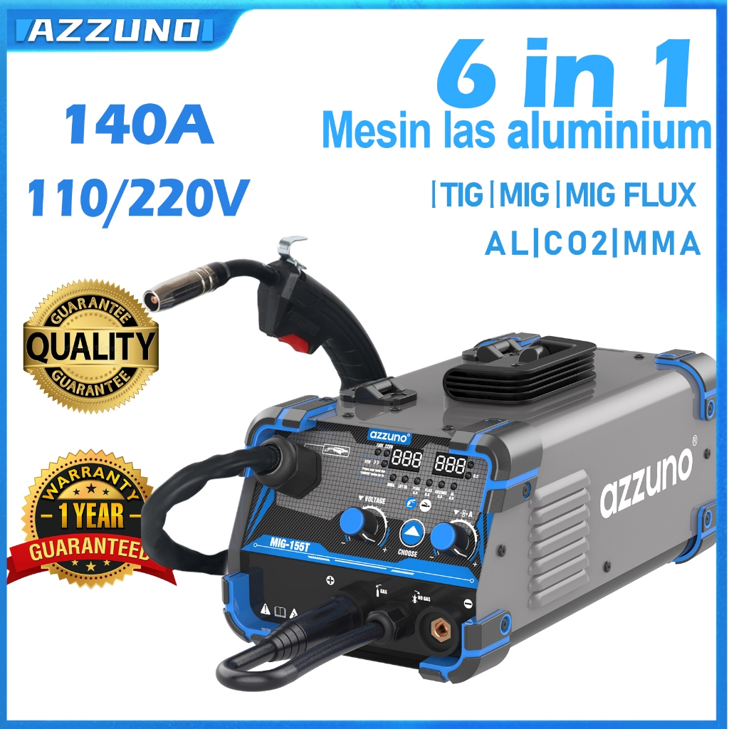 Azzuno mesin las listrik aluminium tanpa mig gas 6 in 1 co2 mma al multifungsi mesin las 140A tig ar