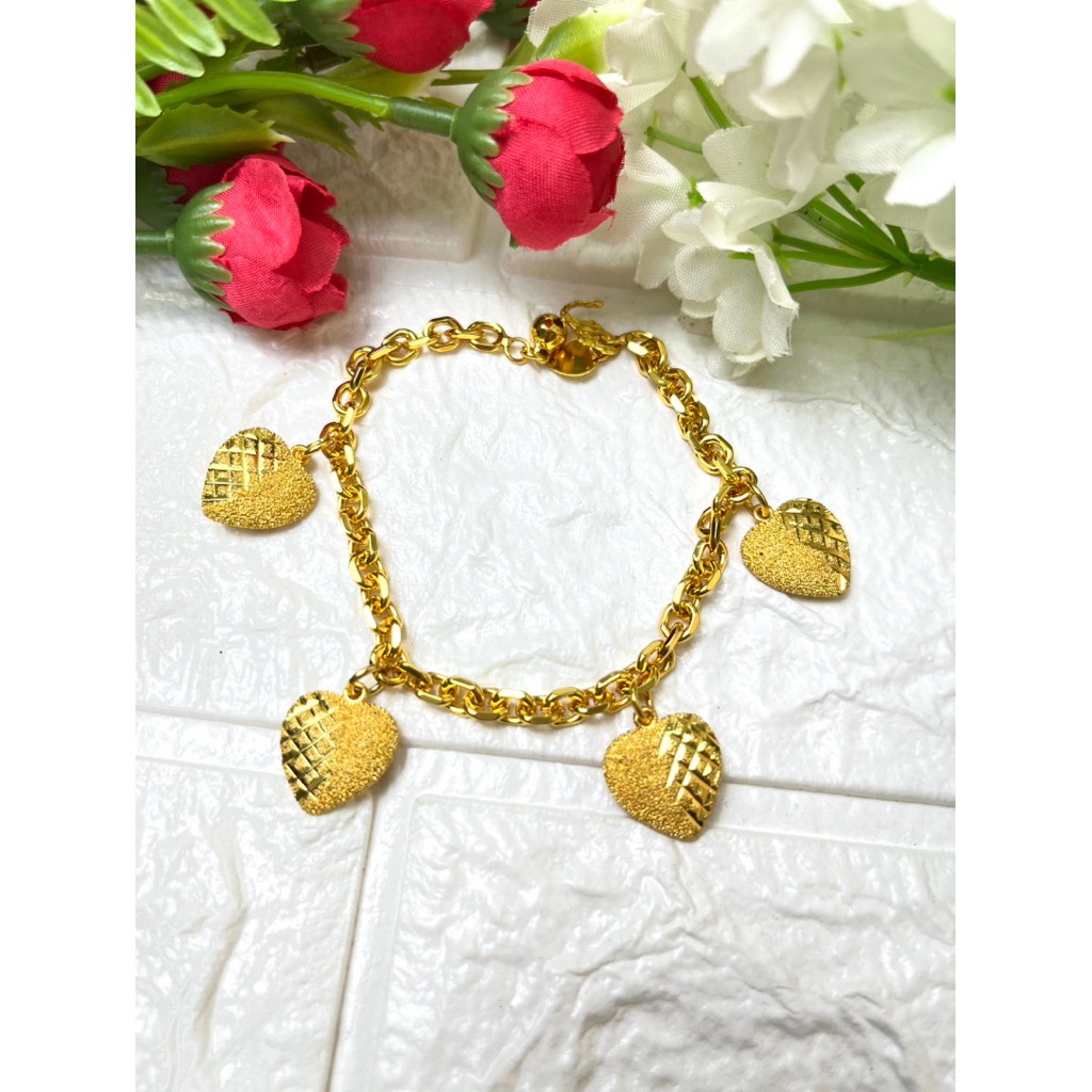 Gelang rantai mainan love kuningan lapis emas premium