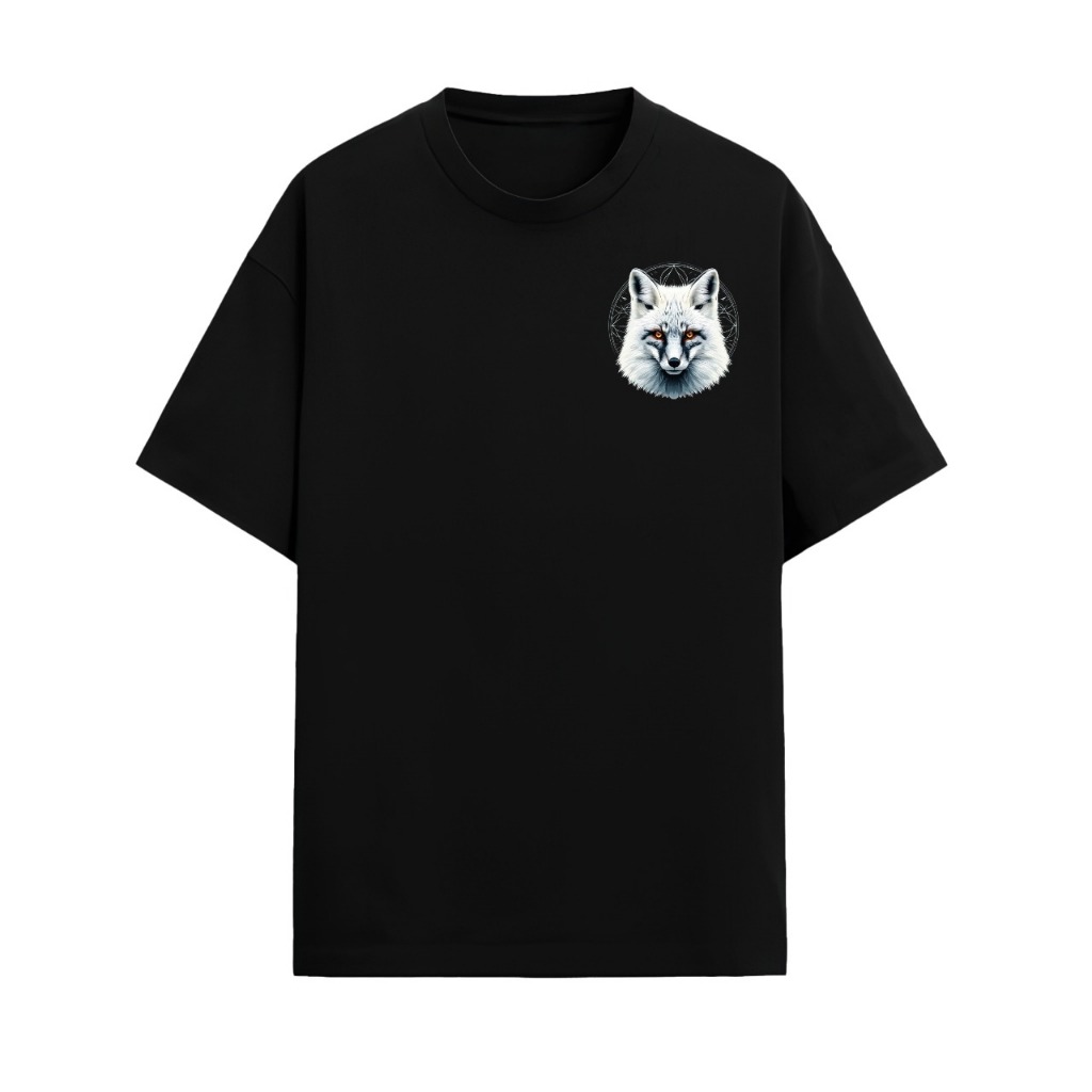 Kaos Hitam Nine Tail Fox | Baju Distro Unisex Rubah Putih Ekor 9 | Streetwear Jepang Keren | Kaos Ki