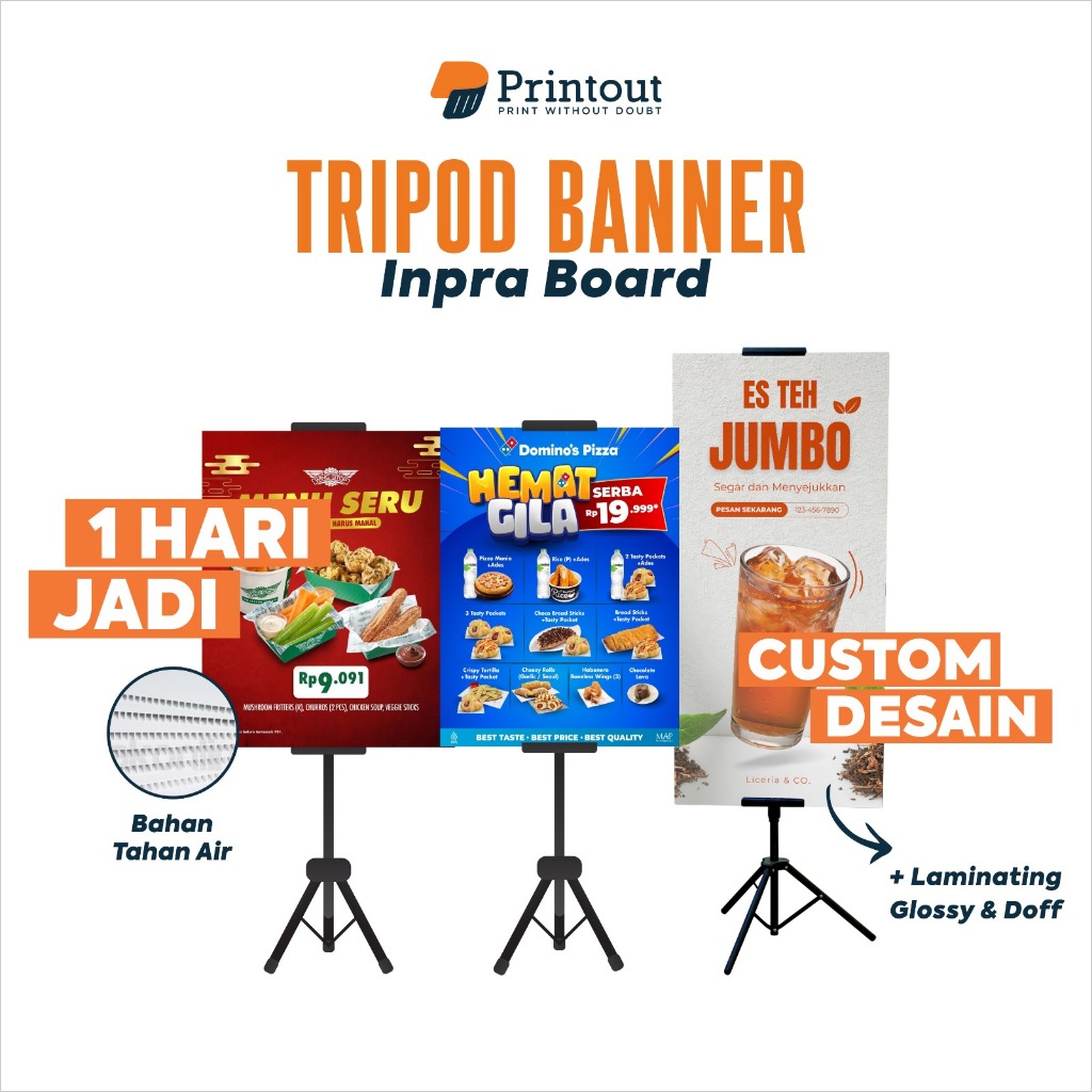 Printout Cetak Tripod Banner | Tripod Banner Inpra broad | Cetak Tripod Banner + Impraboard