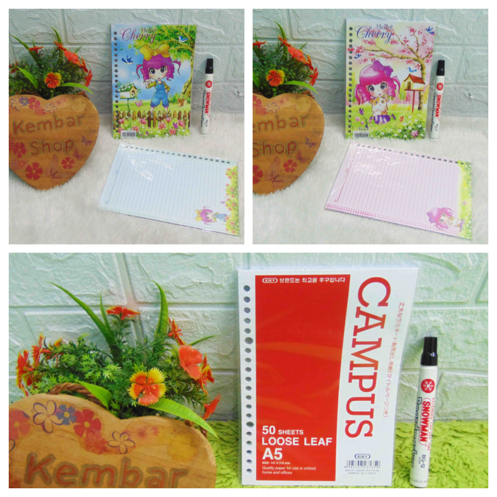 

A5 LOOSE LEAF BERGARIS PUTIH MOTIF ISI BINDER LUCU