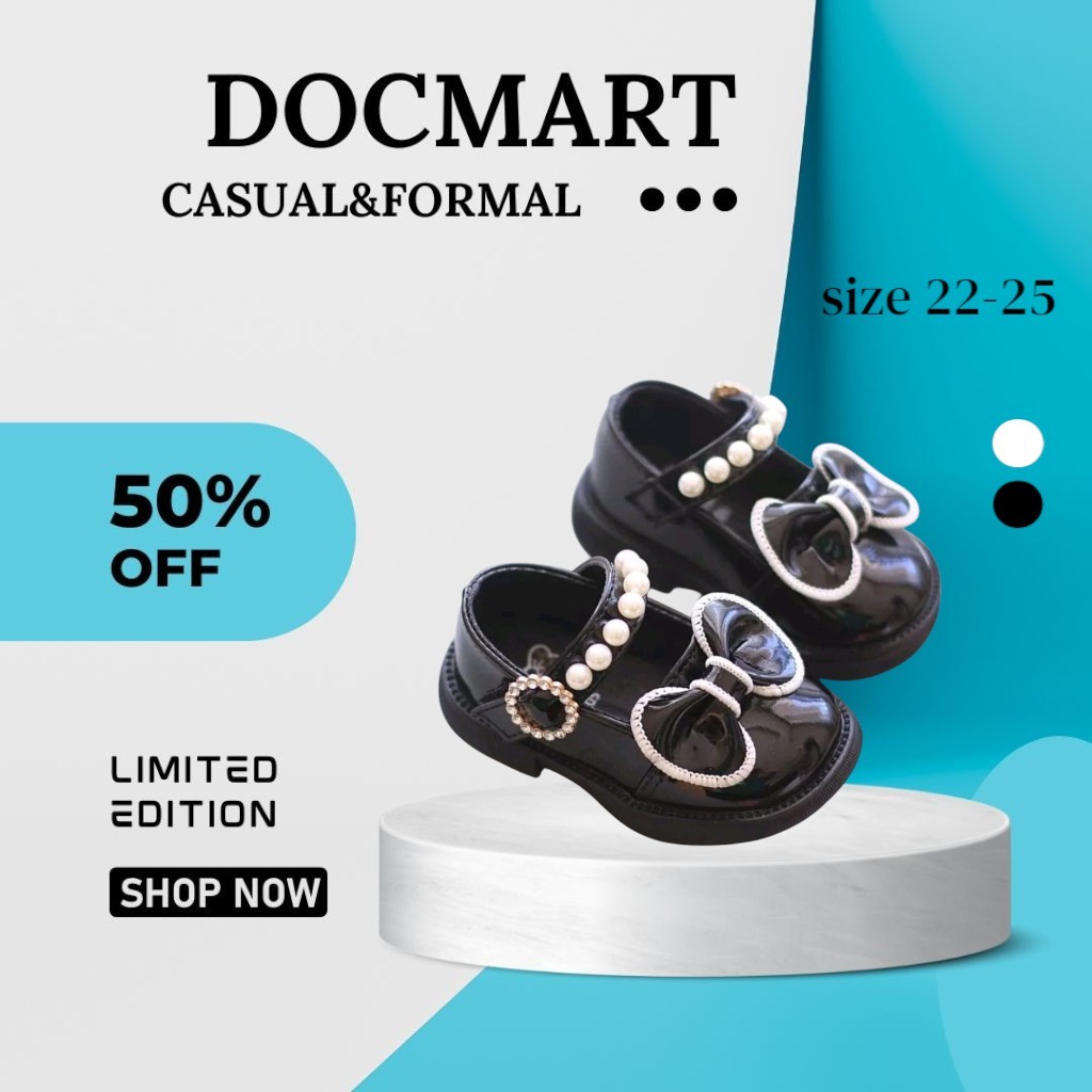 Docmart baby grils shoes fashio  / sepatu anak perempuan umur 12 bulan-3 tahun / sepatu pita mutiara