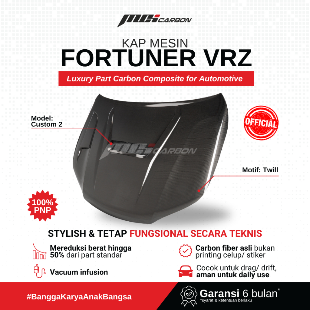 Kap Mesin Carbon Fortuner VRZ Custom 2 | MCI Carbon by Karyatama