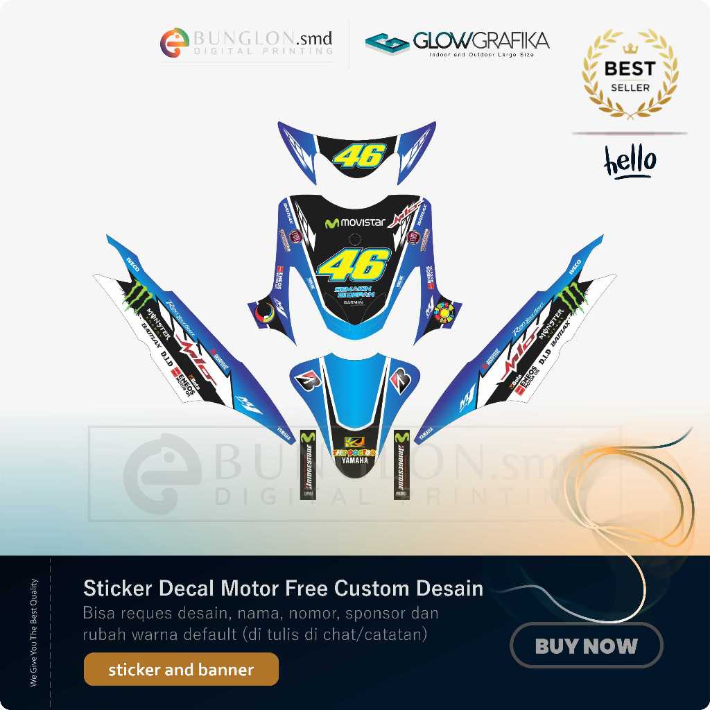 DECAL STIKER MOTOR CUSTOM YAMAHA MIO SMILE EDISI BIRU VR 46