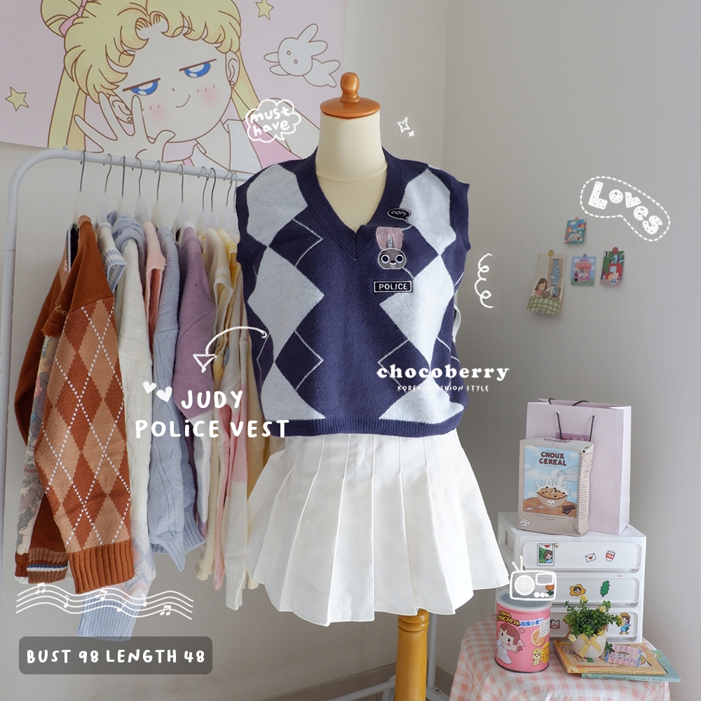CHOCOBERRY - JUDY POLICE VEST / rompi rajut navy zootopia import
