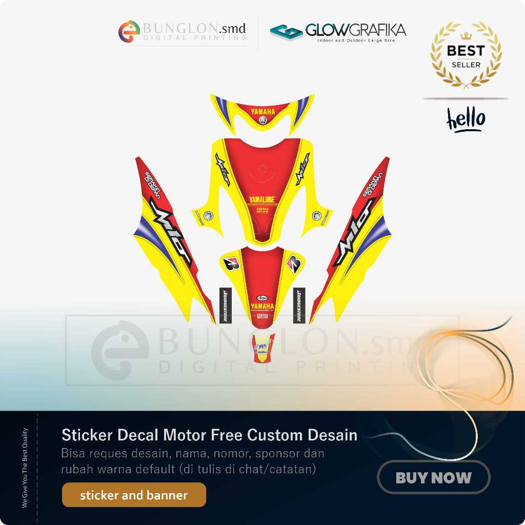 DECAL STIKER MOTOR CUSTOM YAMAHA MIO SMILE EDISI KUNING MERAH