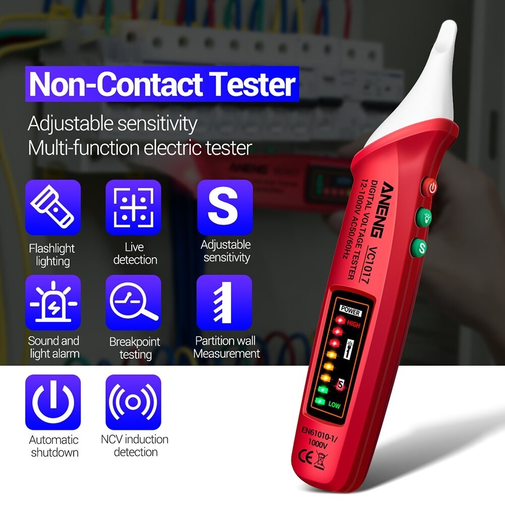 Tespen Pengukur Arus Listrik Bunyi Senter LED Anti Kesetrum Tester Non Contact AC Voltage Detector 1