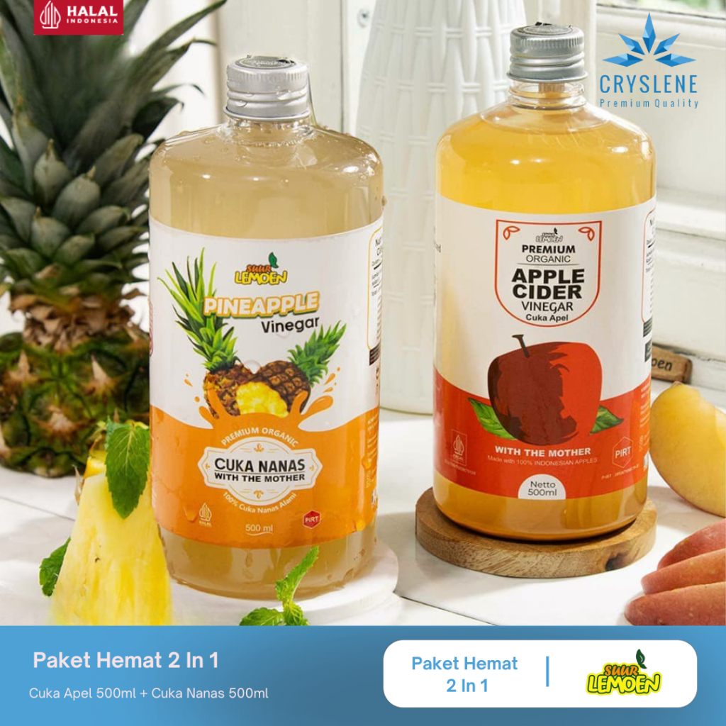 

Paket Hemat Cuka Apel 500ml dan Cuka Nanas 500ml Suur Lemoen By CRYSLENE