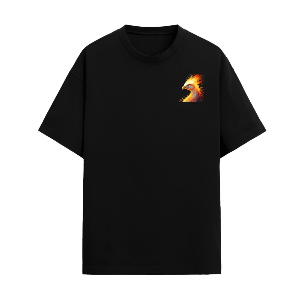 Kaos Distro Phoenix Reborn | Logo Depan & Gambar Burung Phoenix Belakang | Baju Hitam Unisex | Kaos 