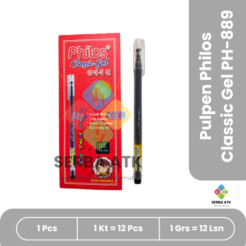 

[12 pcs] Pen/Pulpen cair murah Philos Classic Gel PH-889 0,5mm warna hitam