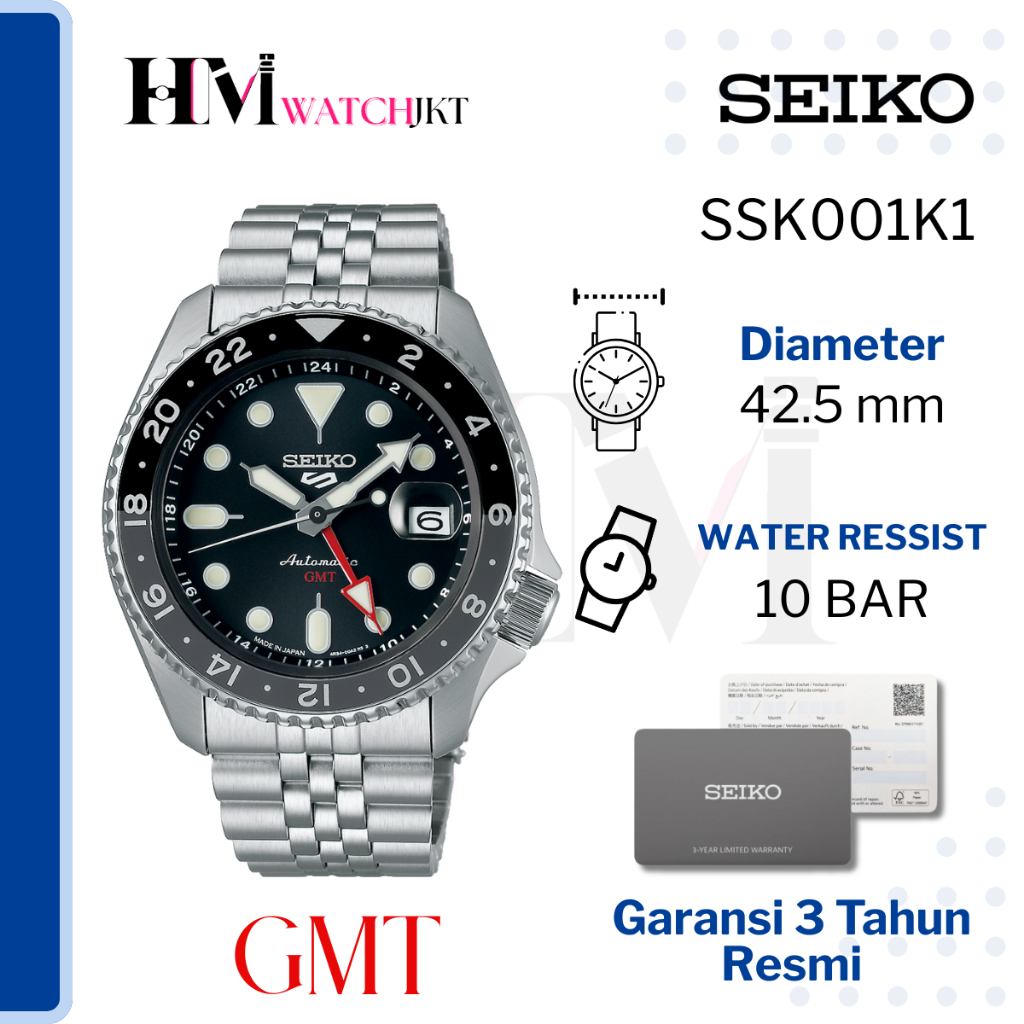 SEIKO 5 Sport GMT SSK001K1 Jam Tangan Pria Original Analog Automatic Diver GMT Antiair