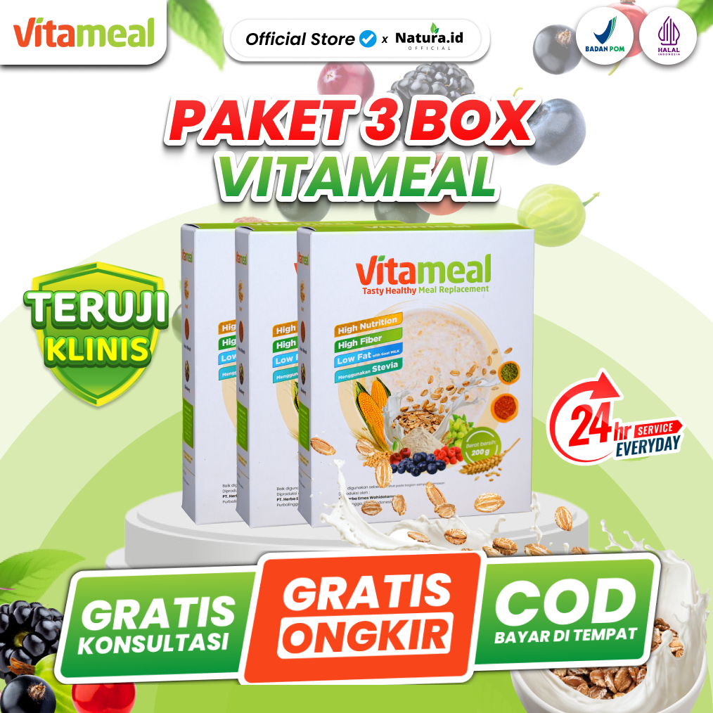 

Paket 3 Box Vitameal Sereal atasi Gula Darah Diabetes Kolesterol Asam Lambung Gerd