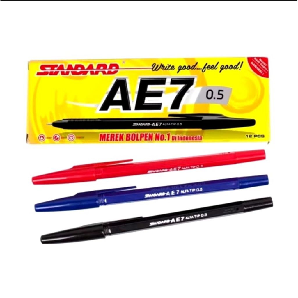 

Pulpen Standard AE7 Hitam, Biru, Merah PerGross ( 12 Pack )