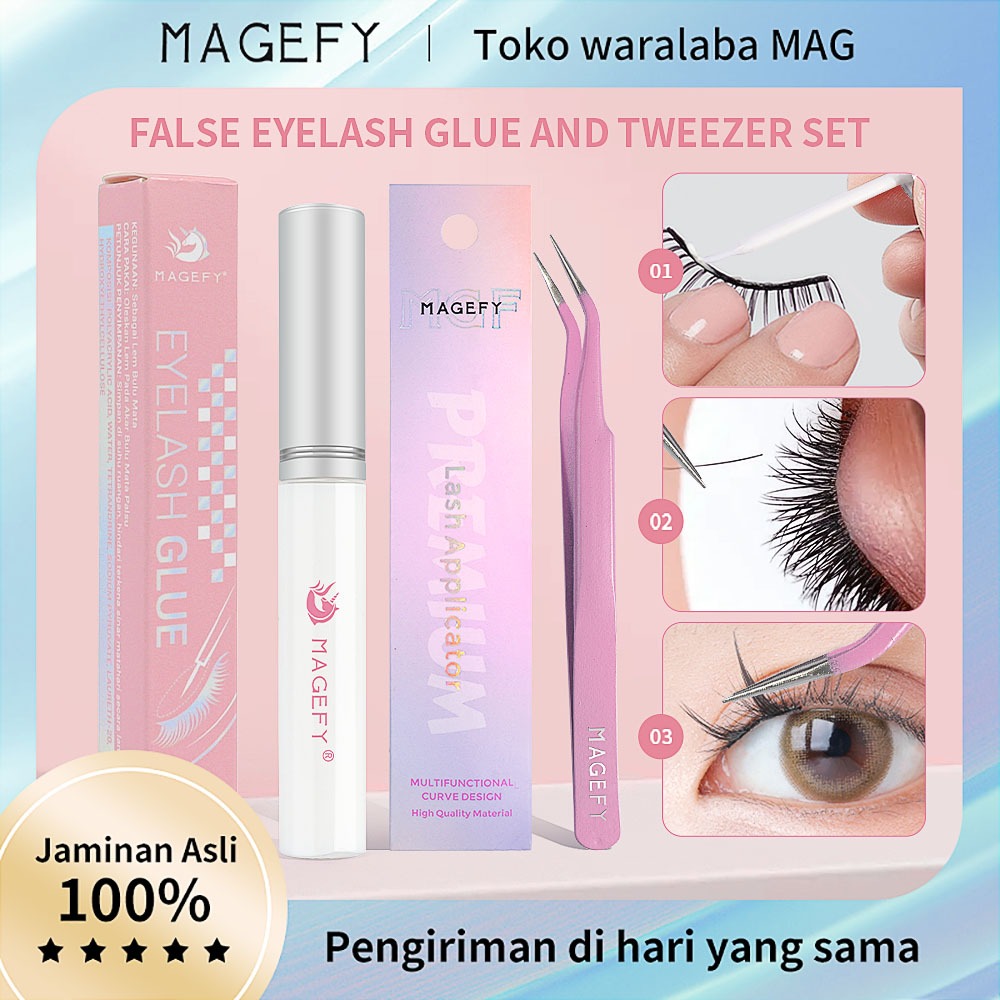 MAGEFY Kit Bulu Mata 2Pcs Tahan Air Cepat Kering Lem Bulu Mata + Pinset Bulu Mata Eyelashes Penjepit